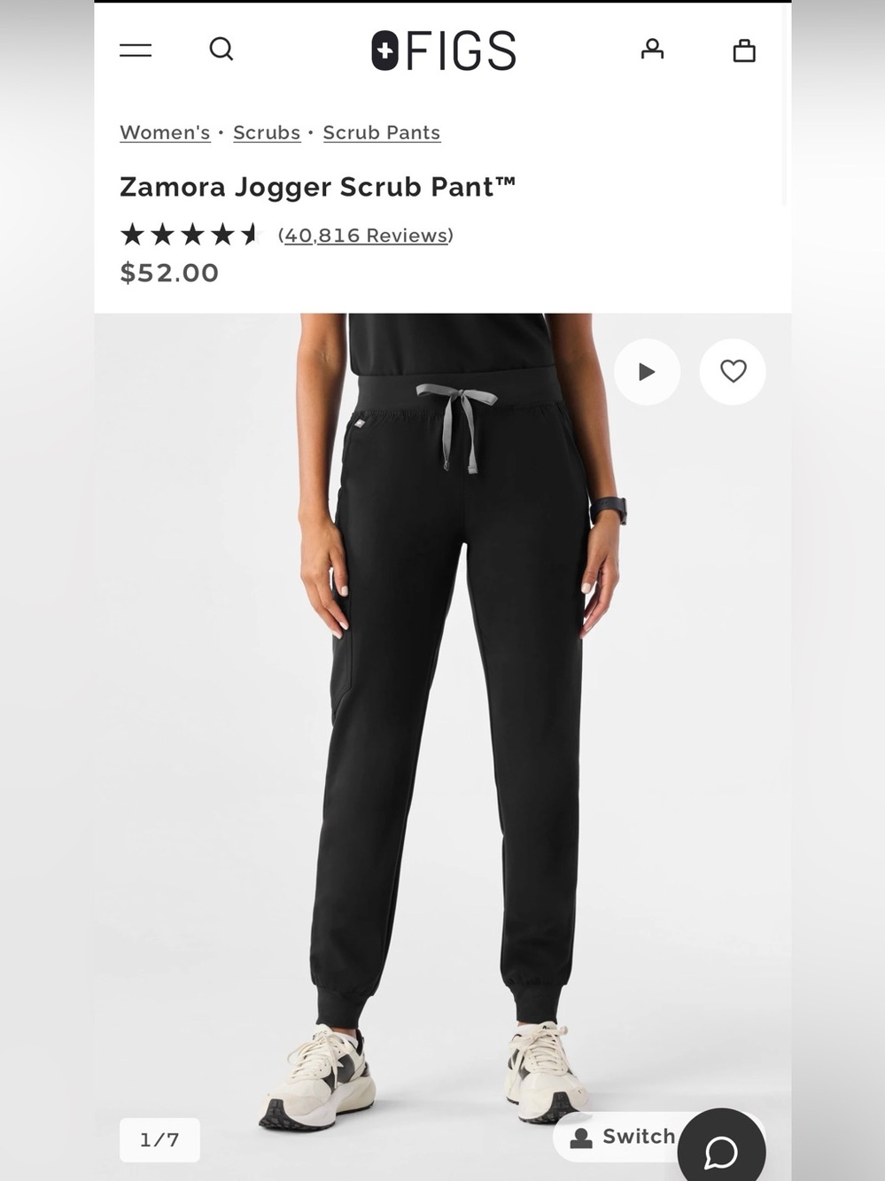 FIGS *SET OF 2* Zamora Jogger Scrub Pant - Small - Black with Gray Drawcord